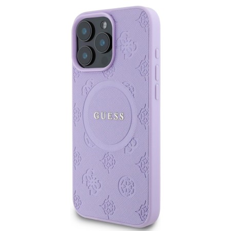 Husa pentru iPhone 16 Pro - Guess Saffiano Peony Classic Logo MagSafe (GUHMP16LPSAPSMEU) - Purple