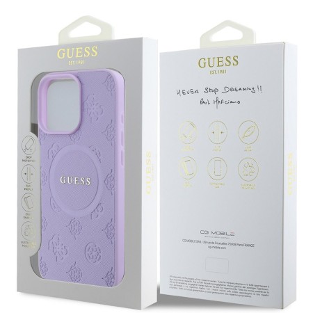 Husa pentru iPhone 16 Pro - Guess Saffiano Peony Classic Logo MagSafe (GUHMP16LPSAPSMEU) - Purple