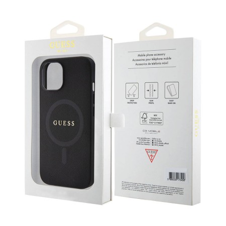 Husa pentru iPhone 15 Plus / iPhone 14 Plus - Guess Saffiano MagSafe (GUHMP15MPSAHMCK) - Black