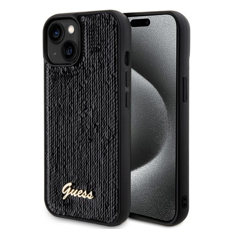 Husa pentru iPhone 15 / iPhone 14 / iPhone 13 - Sequin Script Metal (GUHCP15SPSFDGSK) - Black