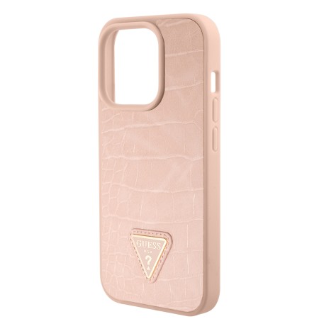 Husa pentru iPhone 15 Pro Max - Croco Triangle Metal Logo (GUHCP15XPCRTHCP) - Pink