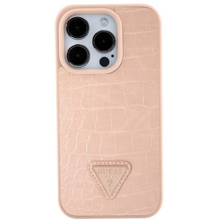 Husa pentru iPhone 15 / iPhone 14 / iPhone 13 - Croco Triangle Metal Logo (GUHCP15SPCRTHCP) - Pink