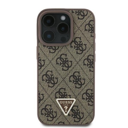 Husa pentru iPhone 16 Pro Max - Guess Leather 4G Triangle Strass (GUHCP16XP4TDPW) - Brown