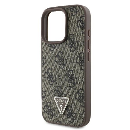 Husa pentru iPhone 16 Pro Max - Guess Leather 4G Triangle Strass (GUHCP16XP4TDPW) - Brown