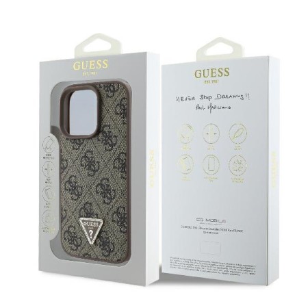 Husa pentru iPhone 16 Pro Max - Guess Leather 4G Triangle Strass (GUHCP16XP4TDPW) - Brown