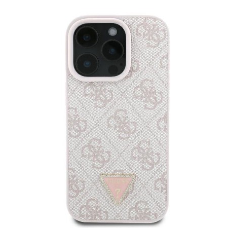 Husa pentru iPhone 16 Pro Max - Guess Leather 4G Triangle Strass (GUHCP16XP4TDPP) - Pink