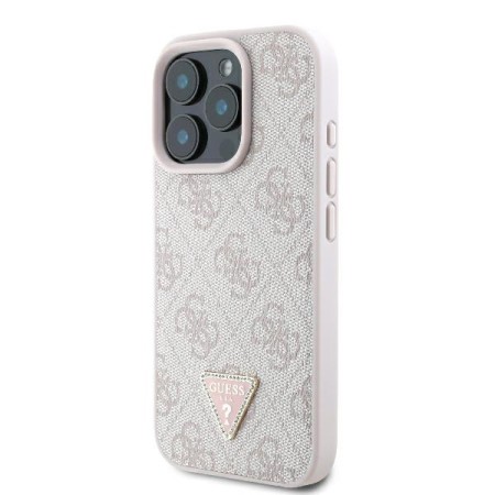 Husa pentru iPhone 16 Pro Max - Guess Leather 4G Triangle Strass (GUHCP16XP4TDPP) - Pink