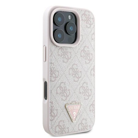 Husa pentru iPhone 16 Pro Max - Guess Leather 4G Triangle Strass (GUHCP16XP4TDPP) - Pink