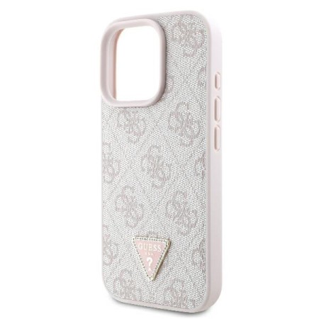 Husa pentru iPhone 16 Pro Max - Guess Leather 4G Triangle Strass (GUHCP16XP4TDPP) - Pink