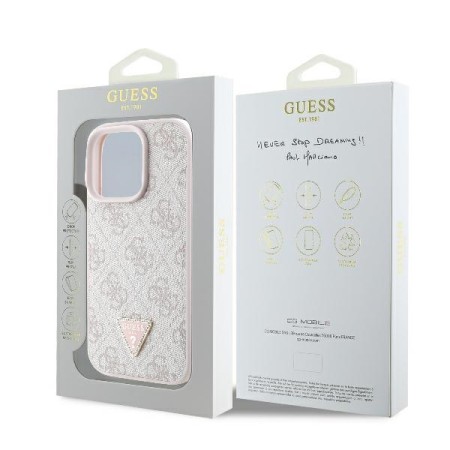 Husa pentru iPhone 16 Pro Max - Guess Leather 4G Triangle Strass (GUHCP16XP4TDPP) - Pink