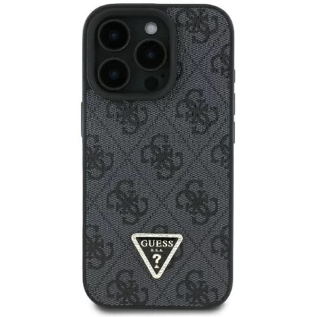 Husa pentru iPhone 16 Pro Max - Guess Leather 4G Triangle Strass (GUHCP16XP4TDPK) - Black