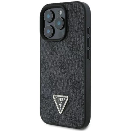 Husa pentru iPhone 16 Pro Max - Guess Leather 4G Triangle Strass (GUHCP16XP4TDPK) - Black