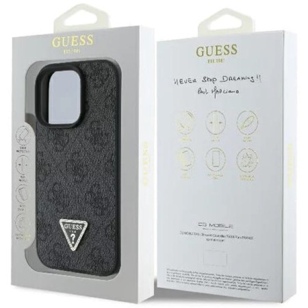 Husa pentru iPhone 16 Pro Max - Guess Leather 4G Triangle Strass (GUHCP16XP4TDPK) - Black