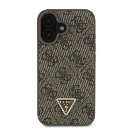 Husa pentru iPhone 16 - Guess Leather 4G Triangle Strass (GUHCP16SP4TDPW) - Brown