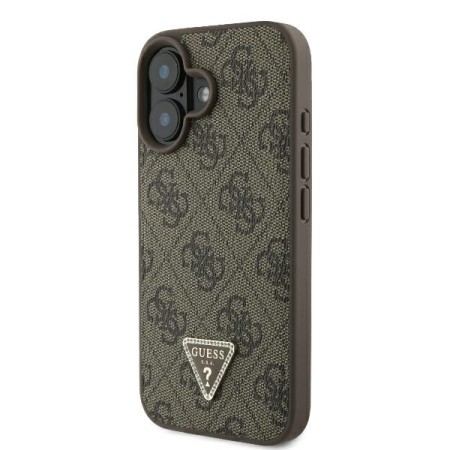 Husa pentru iPhone 16 - Guess Leather 4G Triangle Strass (GUHCP16SP4TDPW) - Brown