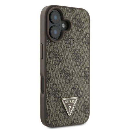 Husa pentru iPhone 16 - Guess Leather 4G Triangle Strass (GUHCP16SP4TDPW) - Brown