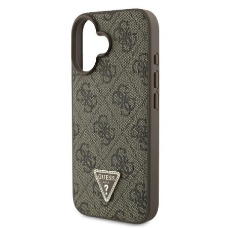 Husa pentru iPhone 16 - Guess Leather 4G Triangle Strass (GUHCP16SP4TDPW) - Brown