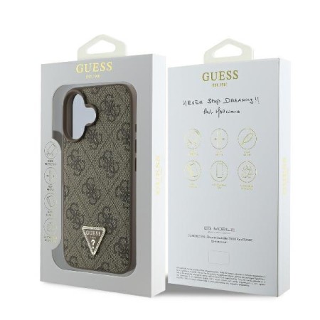 Husa pentru iPhone 16 - Guess Leather 4G Triangle Strass (GUHCP16SP4TDPW) - Brown