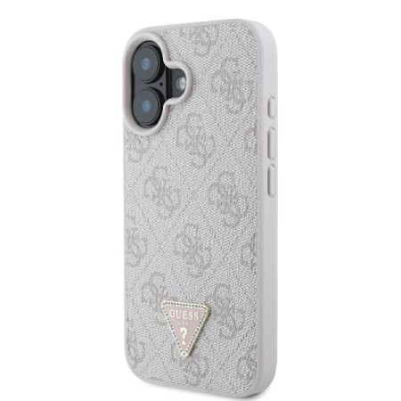 Husa pentru iPhone 16 - Guess Leather 4G Triangle Strass (GUHCP16SP4TDPP) - Pink