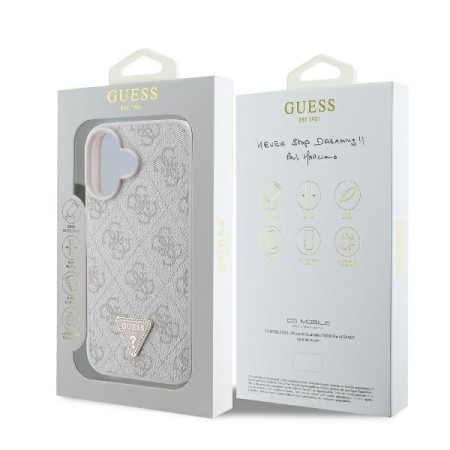 Husa pentru iPhone 16 - Guess Leather 4G Triangle Strass (GUHCP16SP4TDPP) - Pink