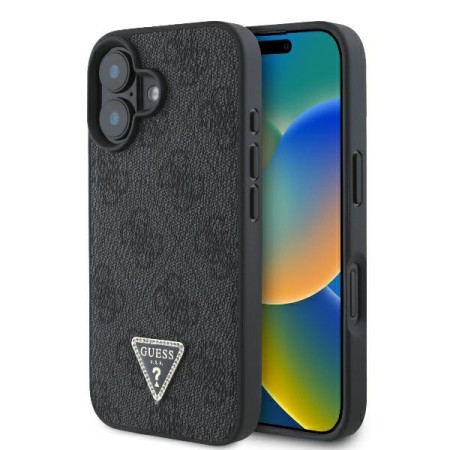 Husa pentru iPhone 16 Plus - Guess Leather 4G Triangle Strass (GUHCP16MP4TDPK) - Black