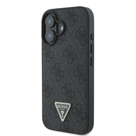 Husa pentru iPhone 16 Plus - Guess Leather 4G Triangle Strass (GUHCP16MP4TDPK) - Black