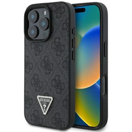 Husa pentru iPhone 16 Pro - Guess Leather 4G Triangle Strass (GUHCP16LP4TDPK) - Black