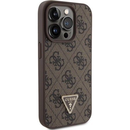 Husa pentru iPhone 15 Pro Max - Guess Leather 4G Triangle Strass (GUHCP15XP4TDPW) - Brown