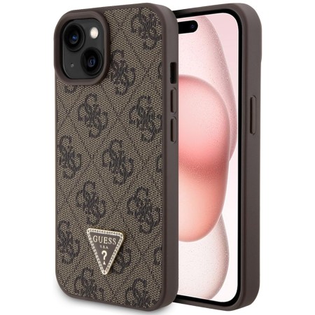 Husa pentru iPhone 15 / iPhone 14 / iPhone 13 - Guess Leather 4G Triangle Strass (GUHCP15SP4TDPW) - Brown