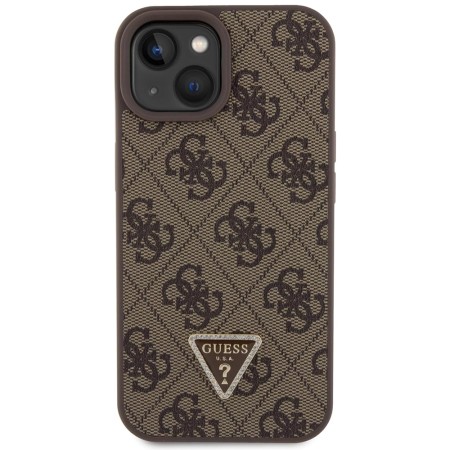 Husa pentru iPhone 15 / iPhone 14 / iPhone 13 - Guess Leather 4G Triangle Strass (GUHCP15SP4TDPW) - Brown