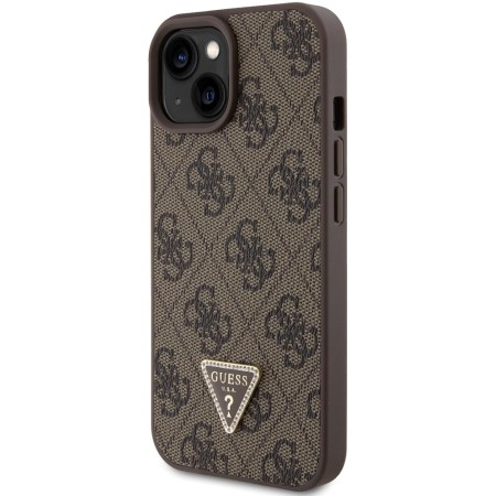 Husa pentru iPhone 15 / iPhone 14 / iPhone 13 - Guess Leather 4G Triangle Strass (GUHCP15SP4TDPW) - Brown