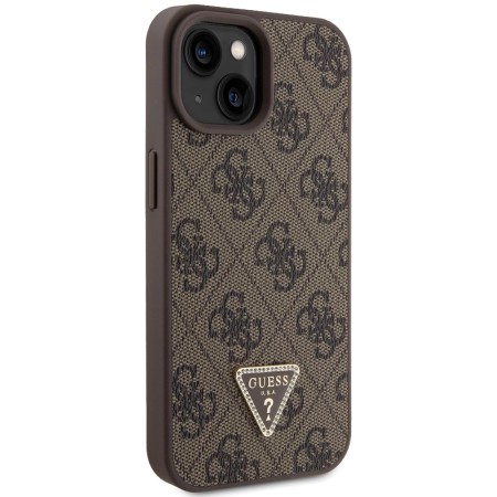 Husa pentru iPhone 15 / iPhone 14 / iPhone 13 - Guess Leather 4G Triangle Strass (GUHCP15SP4TDPW) - Brown