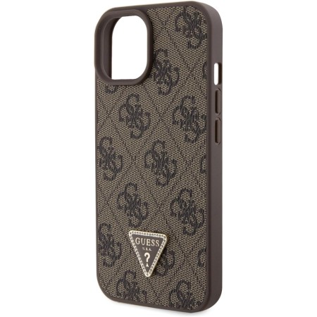 Husa pentru iPhone 15 / iPhone 14 / iPhone 13 - Guess Leather 4G Triangle Strass (GUHCP15SP4TDPW) - Brown