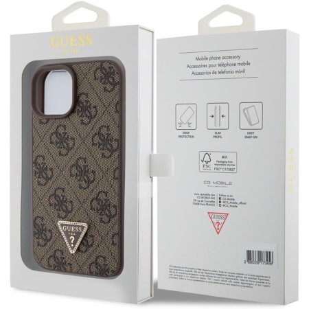 Husa pentru iPhone 15 / iPhone 14 / iPhone 13 - Guess Leather 4G Triangle Strass (GUHCP15SP4TDPW) - Brown