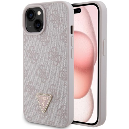 Husa pentru iPhone 15 / iPhone 14 / iPhone 13 - Guess Leather 4G Triangle Strass (GUHCP15SP4TDPP) - Pink