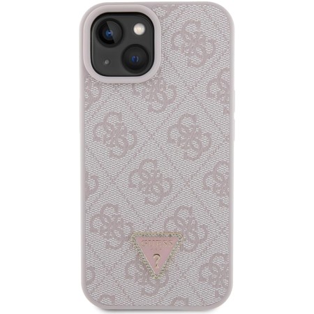 Husa pentru iPhone 15 / iPhone 14 / iPhone 13 - Guess Leather 4G Triangle Strass (GUHCP15SP4TDPP) - Pink