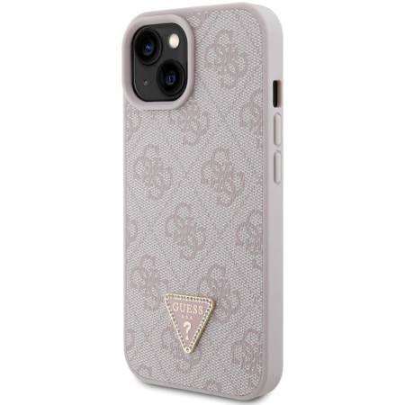 Husa pentru iPhone 15 / iPhone 14 / iPhone 13 - Guess Leather 4G Triangle Strass (GUHCP15SP4TDPP) - Pink