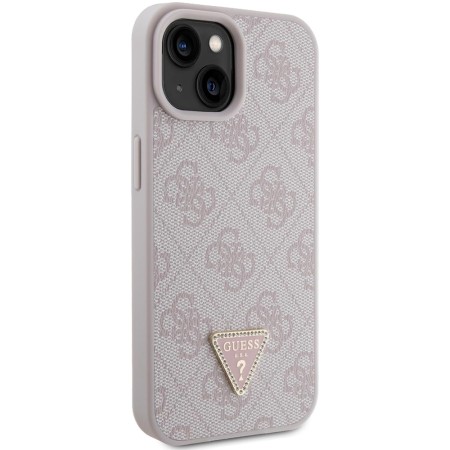 Husa pentru iPhone 15 / iPhone 14 / iPhone 13 - Guess Leather 4G Triangle Strass (GUHCP15SP4TDPP) - Pink