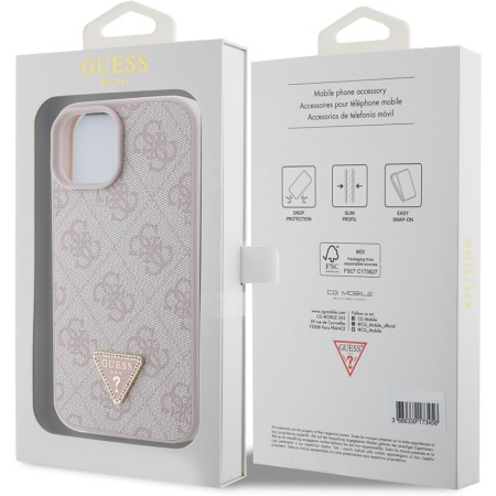 Husa pentru iPhone 15 / iPhone 14 / iPhone 13 - Guess Leather 4G Triangle Strass (GUHCP15SP4TDPP) - Pink