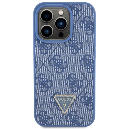 Husa pentru iPhone 15 Pro - Guess Leather 4G Triangle Strass (GUHCP15LP4TDPB) - Blue