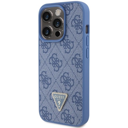 Husa pentru iPhone 15 Pro - Guess Leather 4G Triangle Strass (GUHCP15LP4TDPB) - Blue