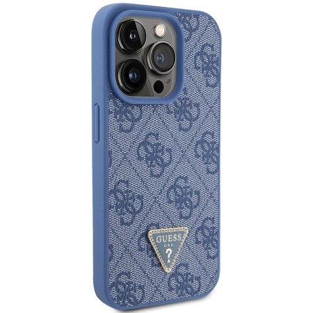 Husa pentru iPhone 15 Pro - Guess Leather 4G Triangle Strass (GUHCP15LP4TDPB) - Blue