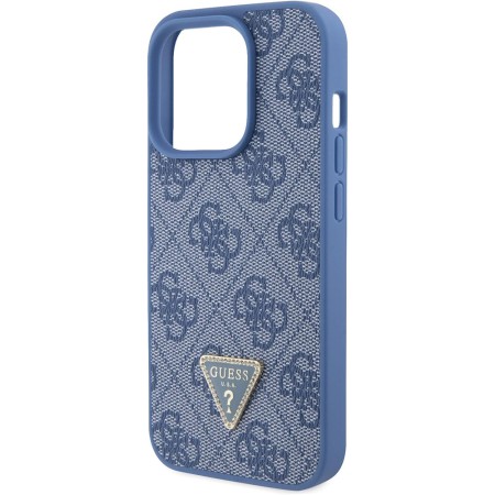 Husa pentru iPhone 15 Pro - Guess Leather 4G Triangle Strass (GUHCP15LP4TDPB) - Blue