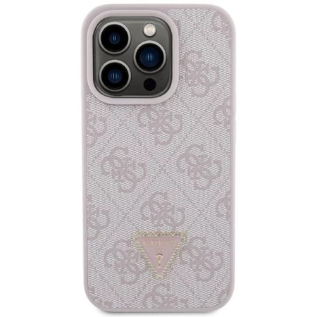 Husa pentru iPhone 15 Pro - Guess Leather 4G Triangle Strass (GUHCP15LP4TDPP) - Pink