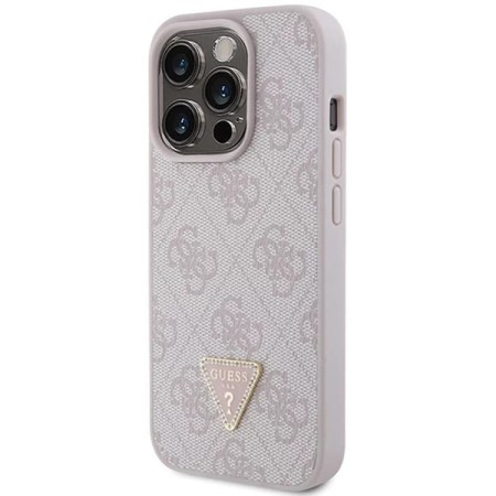 Husa pentru iPhone 15 Pro - Guess Leather 4G Triangle Strass (GUHCP15LP4TDPP) - Pink