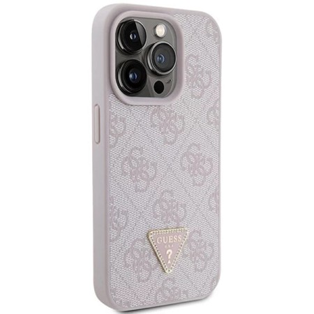 Husa pentru iPhone 15 Pro - Guess Leather 4G Triangle Strass (GUHCP15LP4TDPP) - Pink