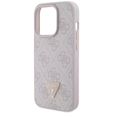 Husa pentru iPhone 15 Pro - Guess Leather 4G Triangle Strass (GUHCP15LP4TDPP) - Pink