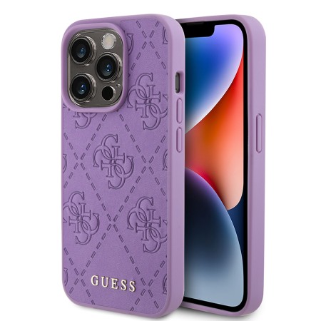 Husa pentru iPhone 15 Pro Max - Guess Leather 4G Stamped (GUHCP15XP4EPMU) - Light Purple