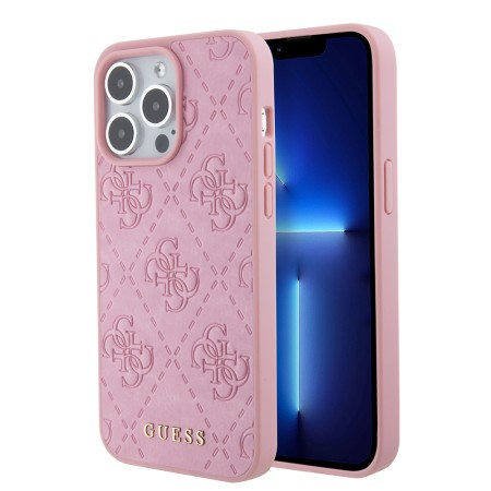 Husa pentru iPhone 15 Pro Max - Guess Leather 4G Stamped (GUHCP15XP4EPMP) - Pink