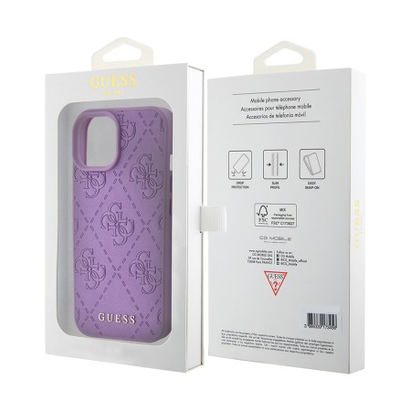 Husa pentru iPhone 15 / iPhone 14 / iPhone 13 - Guess Leather 4G Stamped (GUHCP15SP4EPMU) - Light Purple